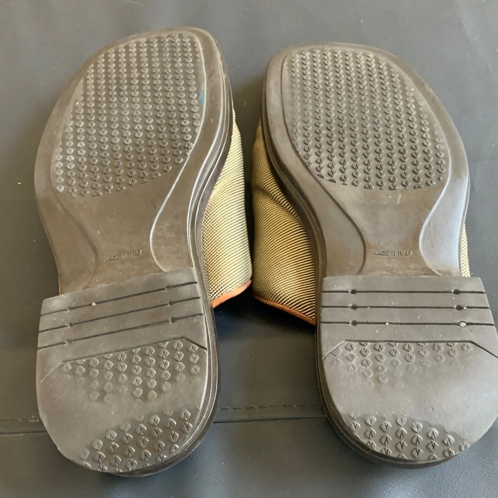 Made in Italy Leather Slide Sandals Neutral Tan Brown Cushioned Footbed Comfort